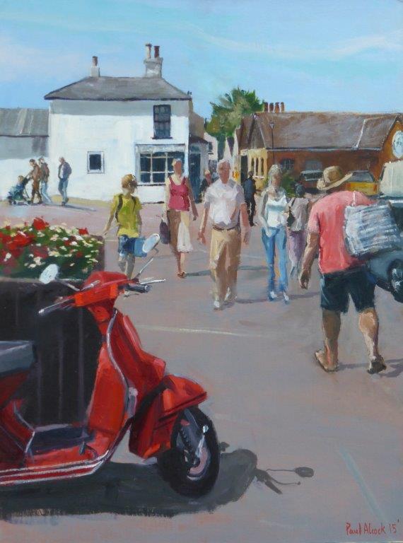 Strand-Cafe-and-Scooters-Oil-on-board-60cm-x-45cm-2015
